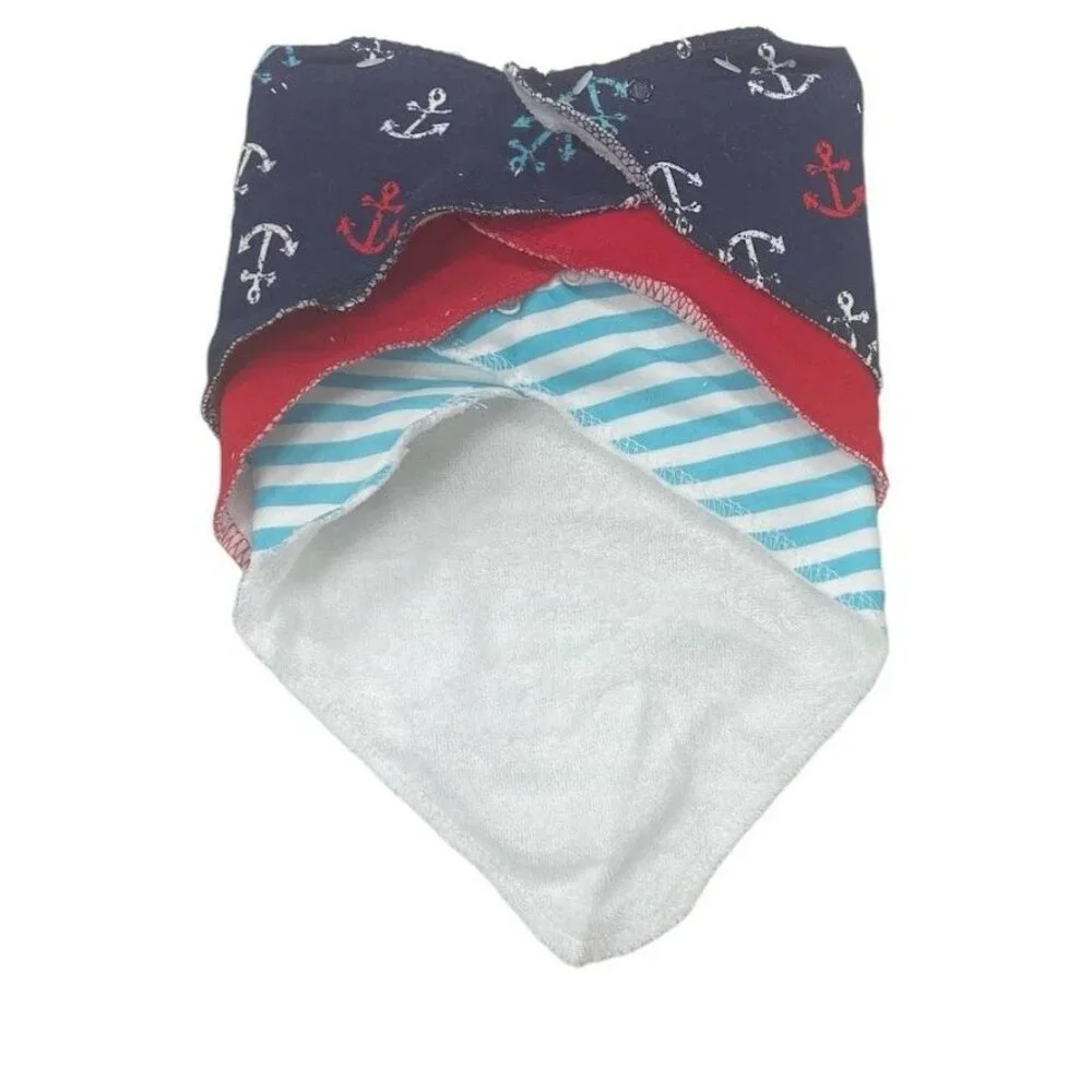 Quiltex 3-Pack Baby Boys Handkerchief Bibs - OS - Nautical